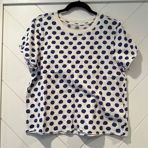 Anthropology Blouse Blue and White Polka Dot